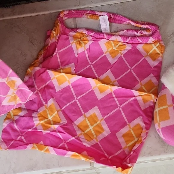 🧡🩷 VICTORIA'S SECRET Flannel Pink/Orange ARGYLE Pajama Set 🩷🧡